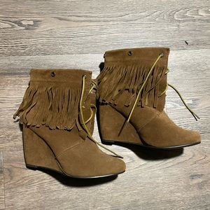 Fringe wedge booties